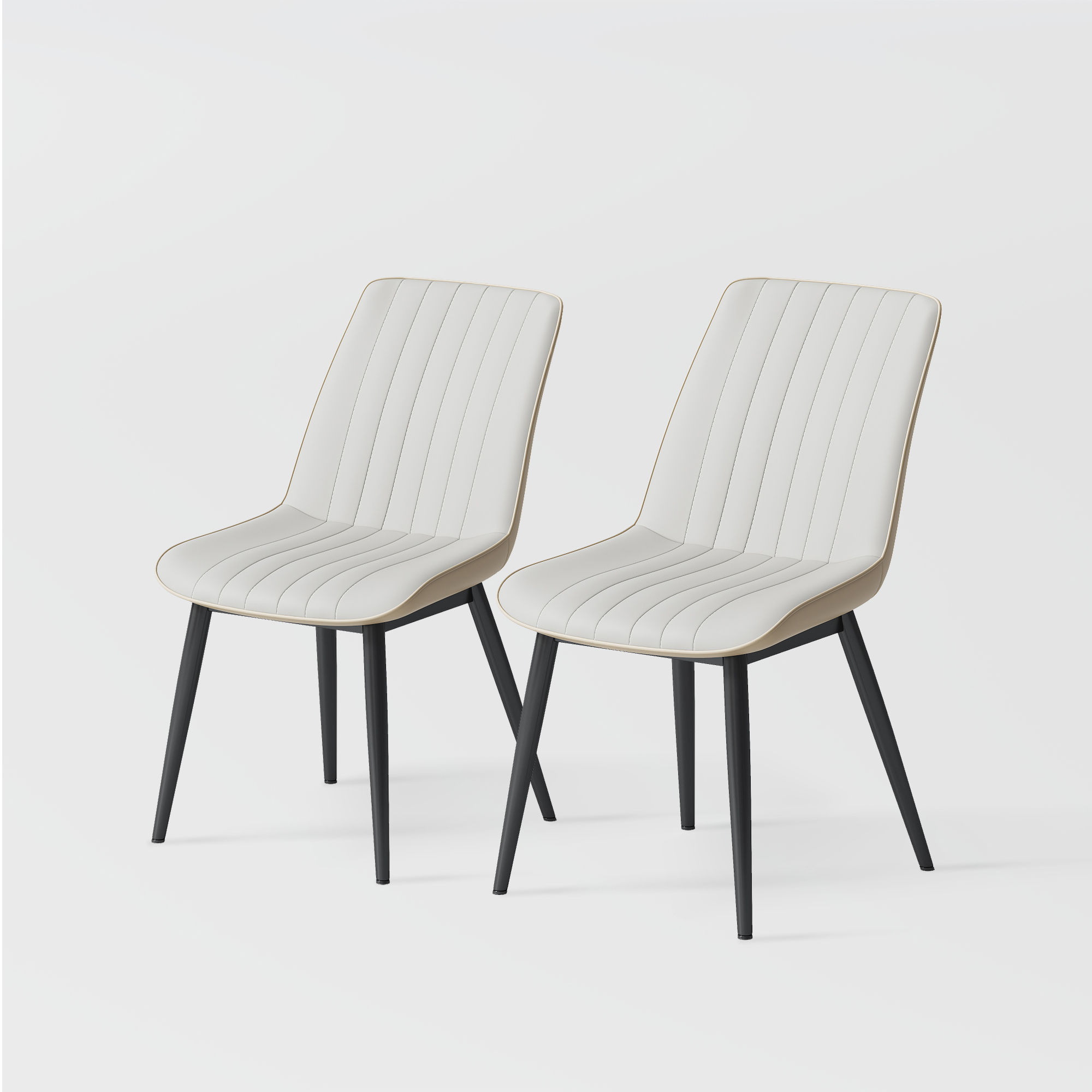 Metal Leg Beige Leather Dining Chairs