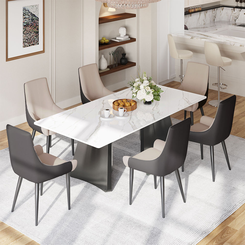 Modern Minimalist Light Gray PU Dining Chairs