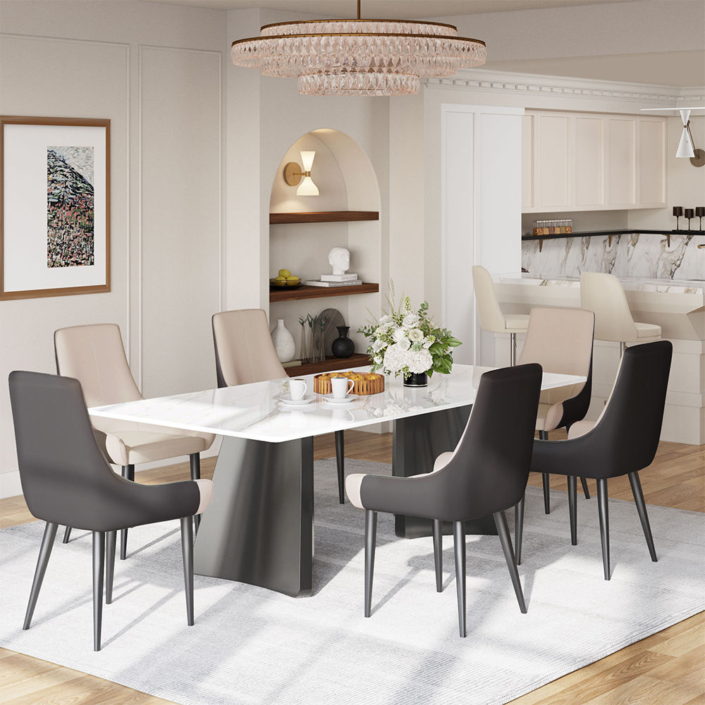 Modern Minimalist Light Gray PU Dining Chairs
