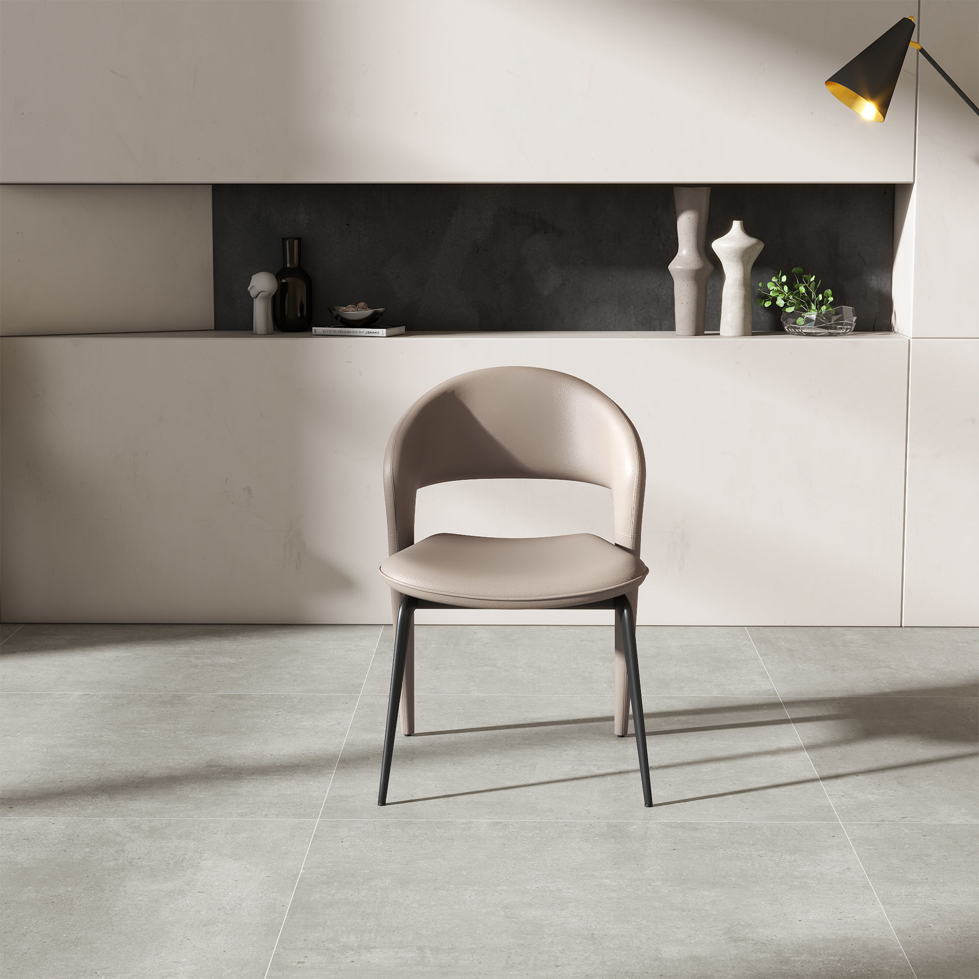 Metal Leg Khaki PU Leather Dining Chairs