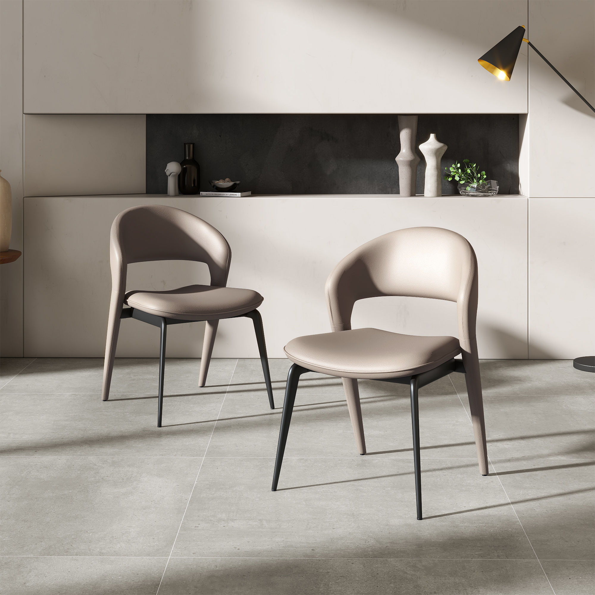 Partly Assemble Khaki PU Leather Dining Chairs
