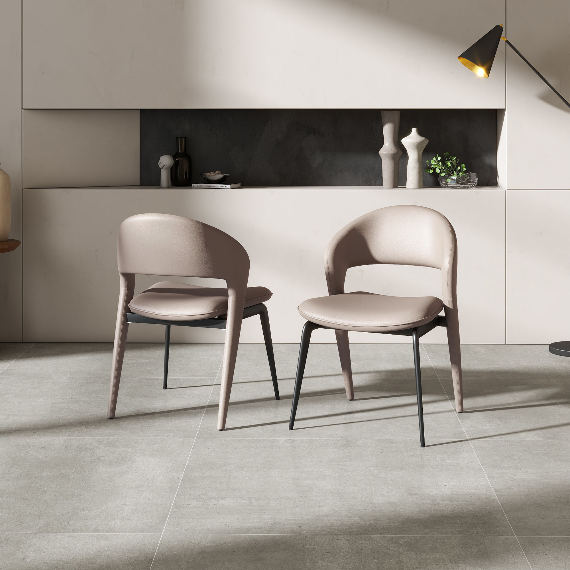 Leather Khaki PU Leather Dining Chairs