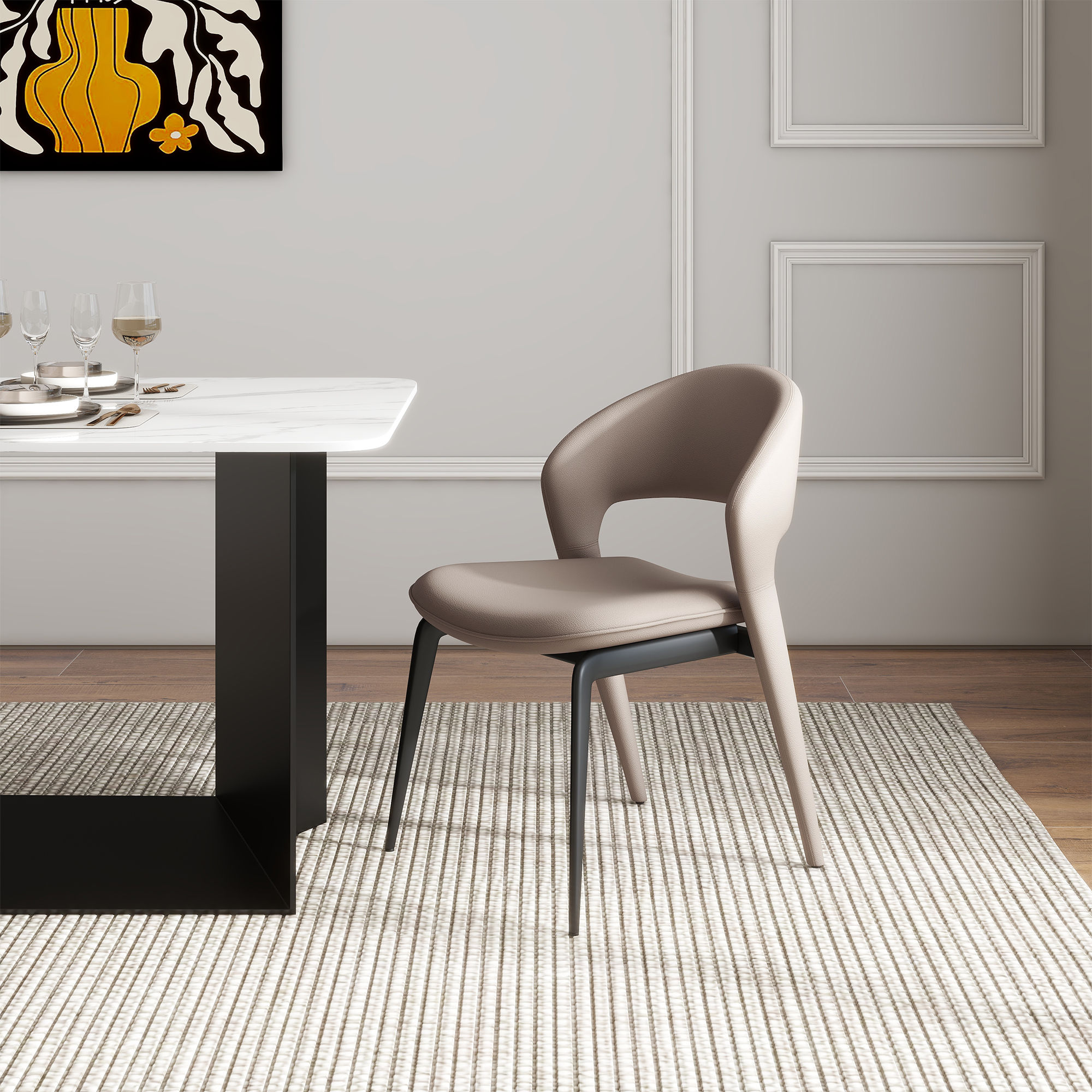 Metal Leg Khaki PU Leather Dining Chairs
