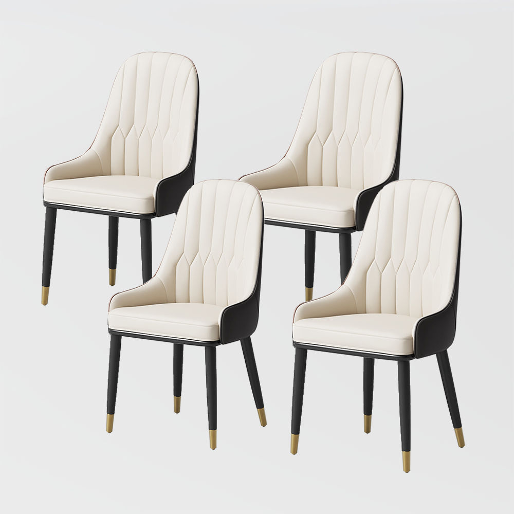 Leather Brown & Beige PU Leather Dining Chairs