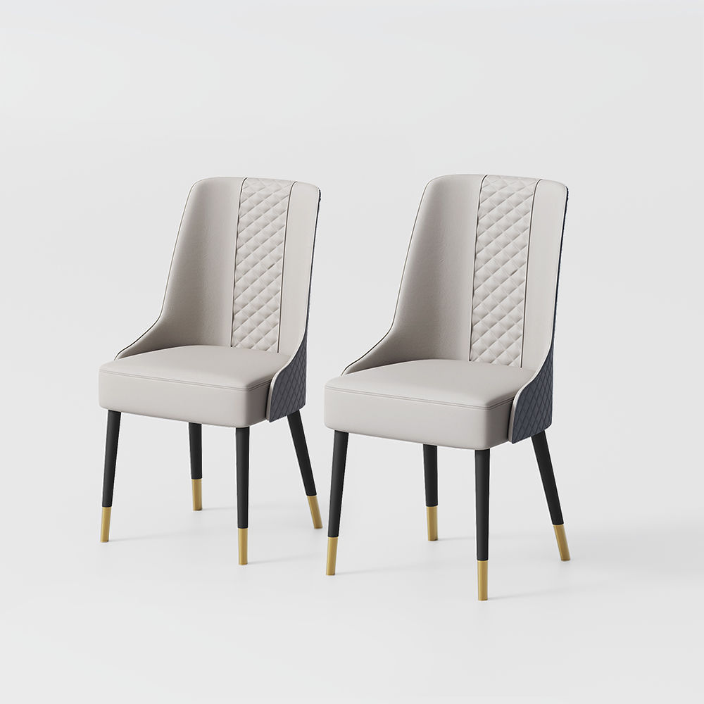 Solid Wood Leg Gray PU Leather Dining Chairs