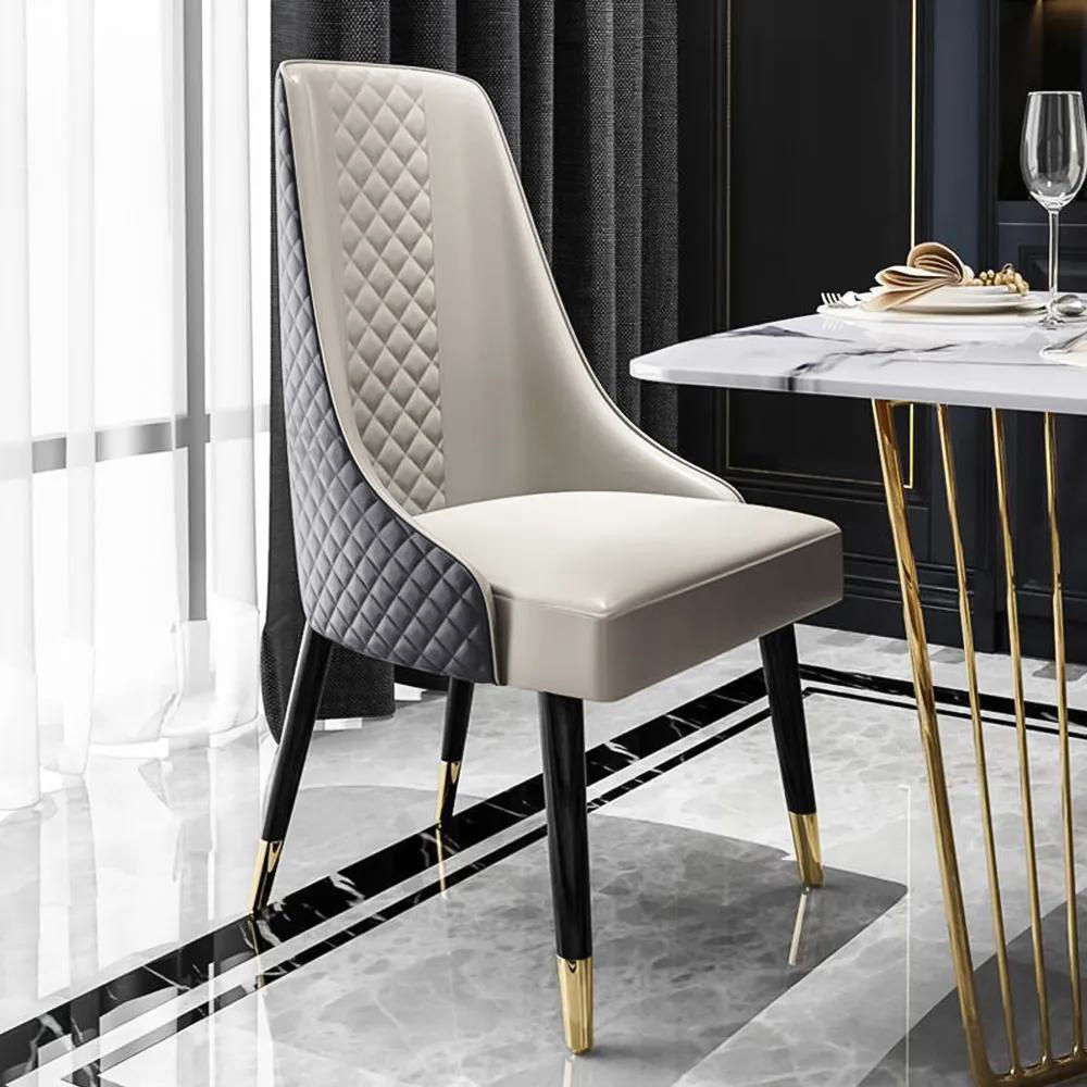 Solid Wood Leg Gray PU Leather Dining Chairs
