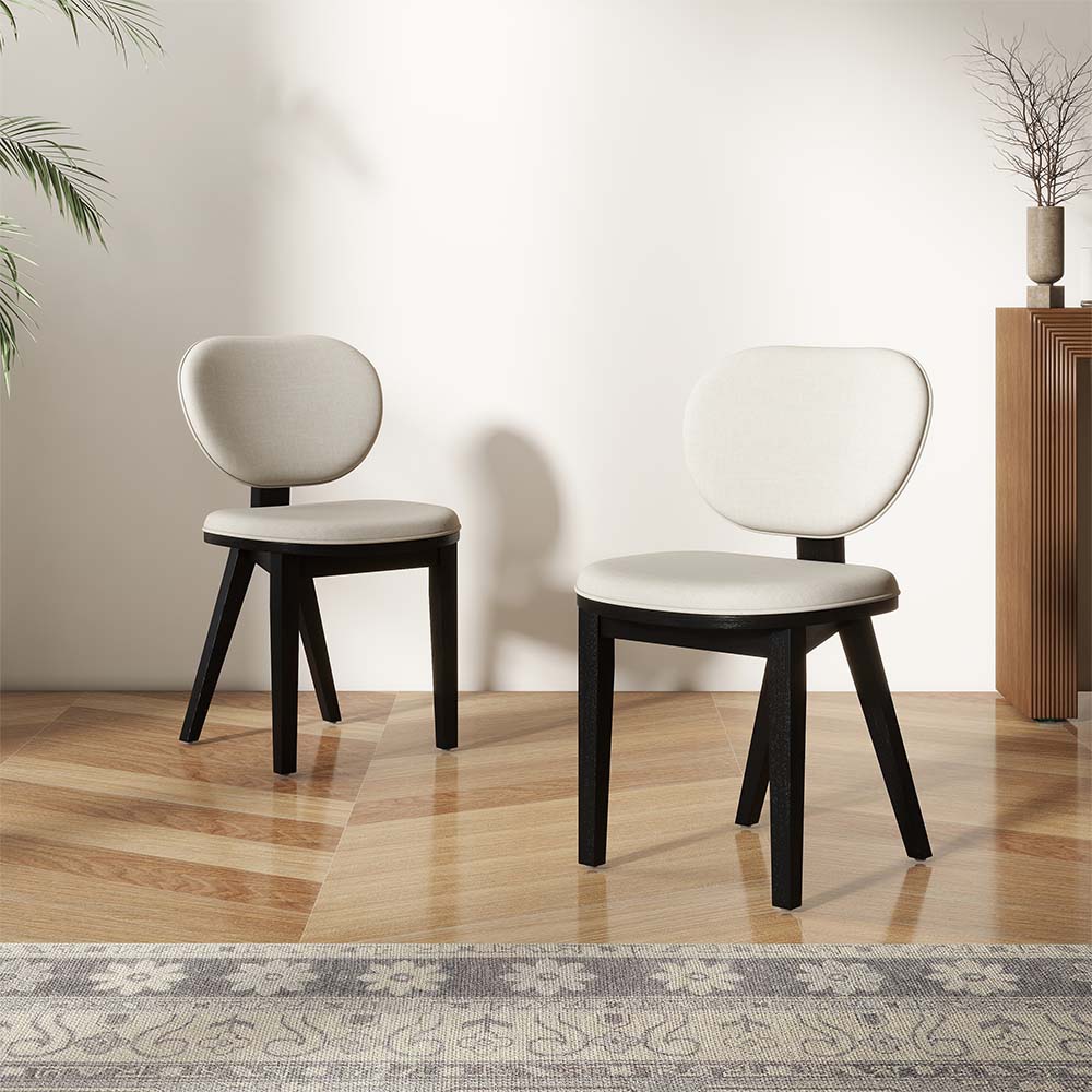 Fully Assemble White & Black Faux Lambwool Dining Chairs