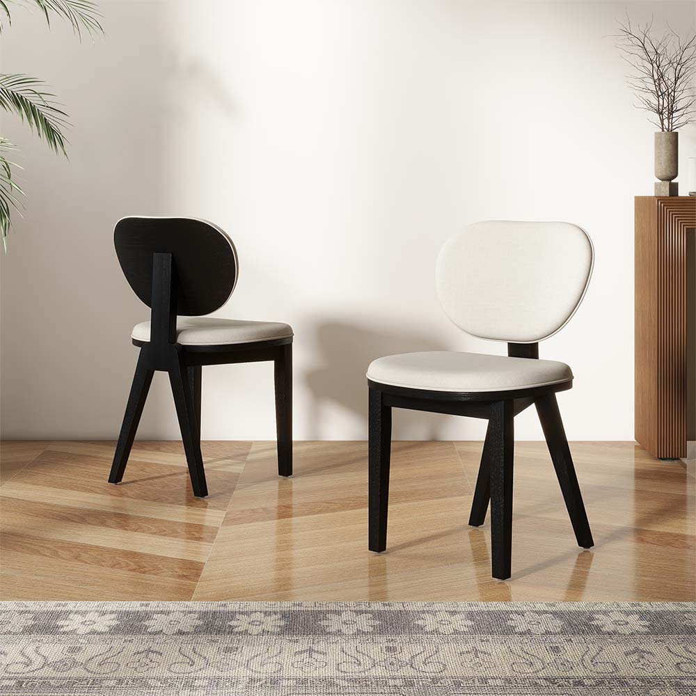 Solid Wood Leg White & Black Faux Lambwool Dining Chairs