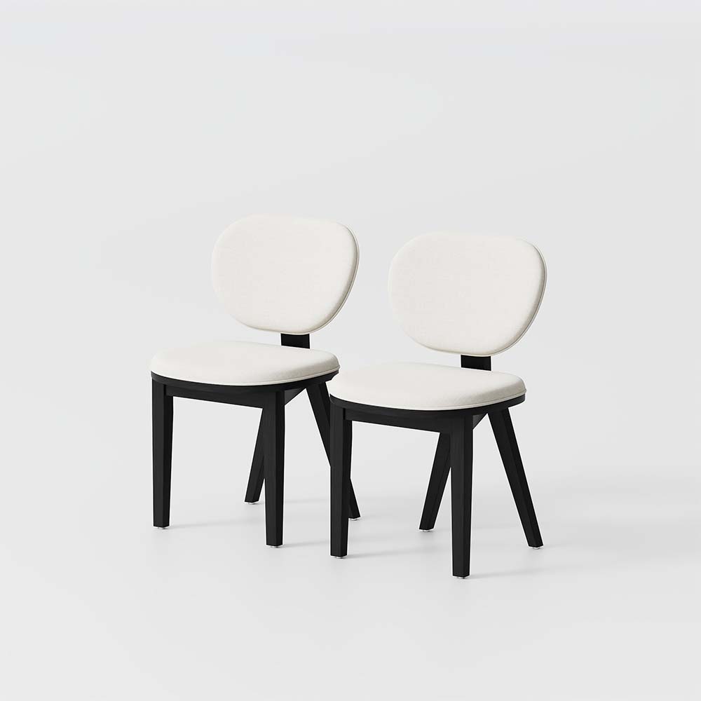 Mid Century Modern White & Black Faux Lambwool Dining Chairs