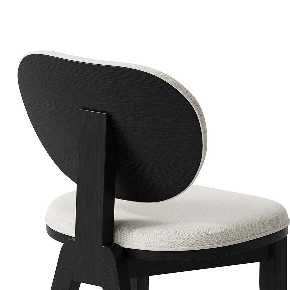 Solid Wood Leg White & Black Faux Lambwool Dining Chairs