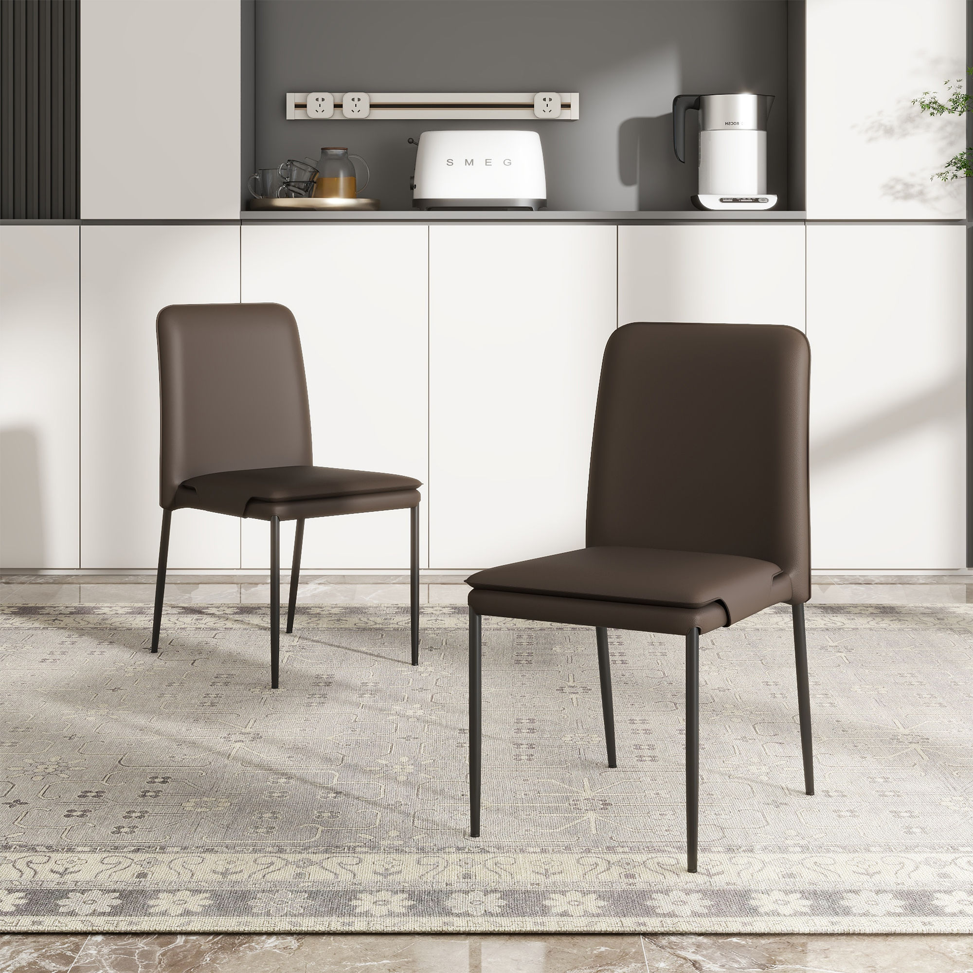 Modern Dark Brown PU Leather Dining Chairs