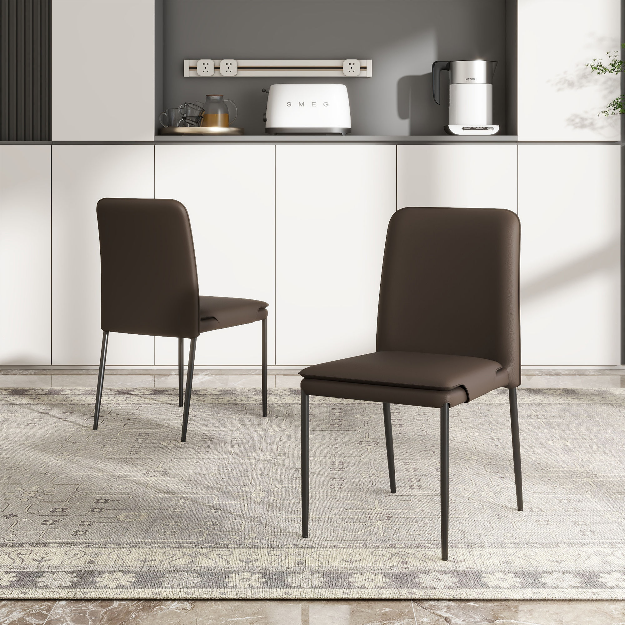 Fully Assemble Dark Brown PU Leather Dining Chairs