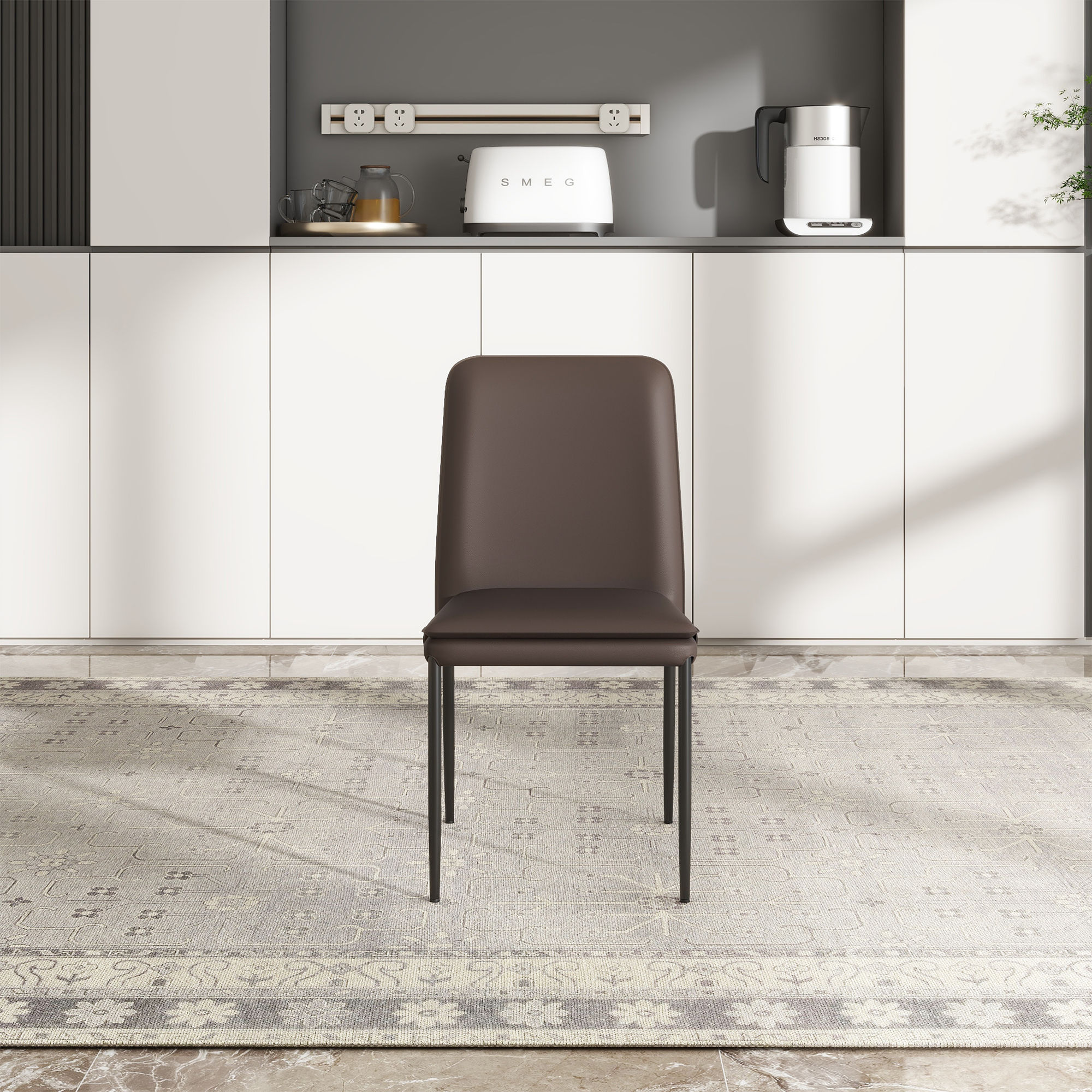 Leather Dark Brown PU Leather Dining Chairs