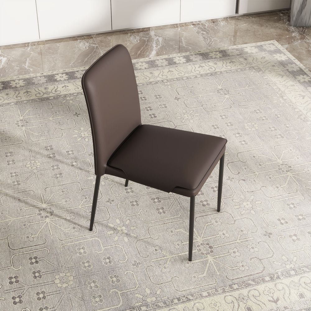 Metal Leg Dark Brown PU Leather Dining Chairs