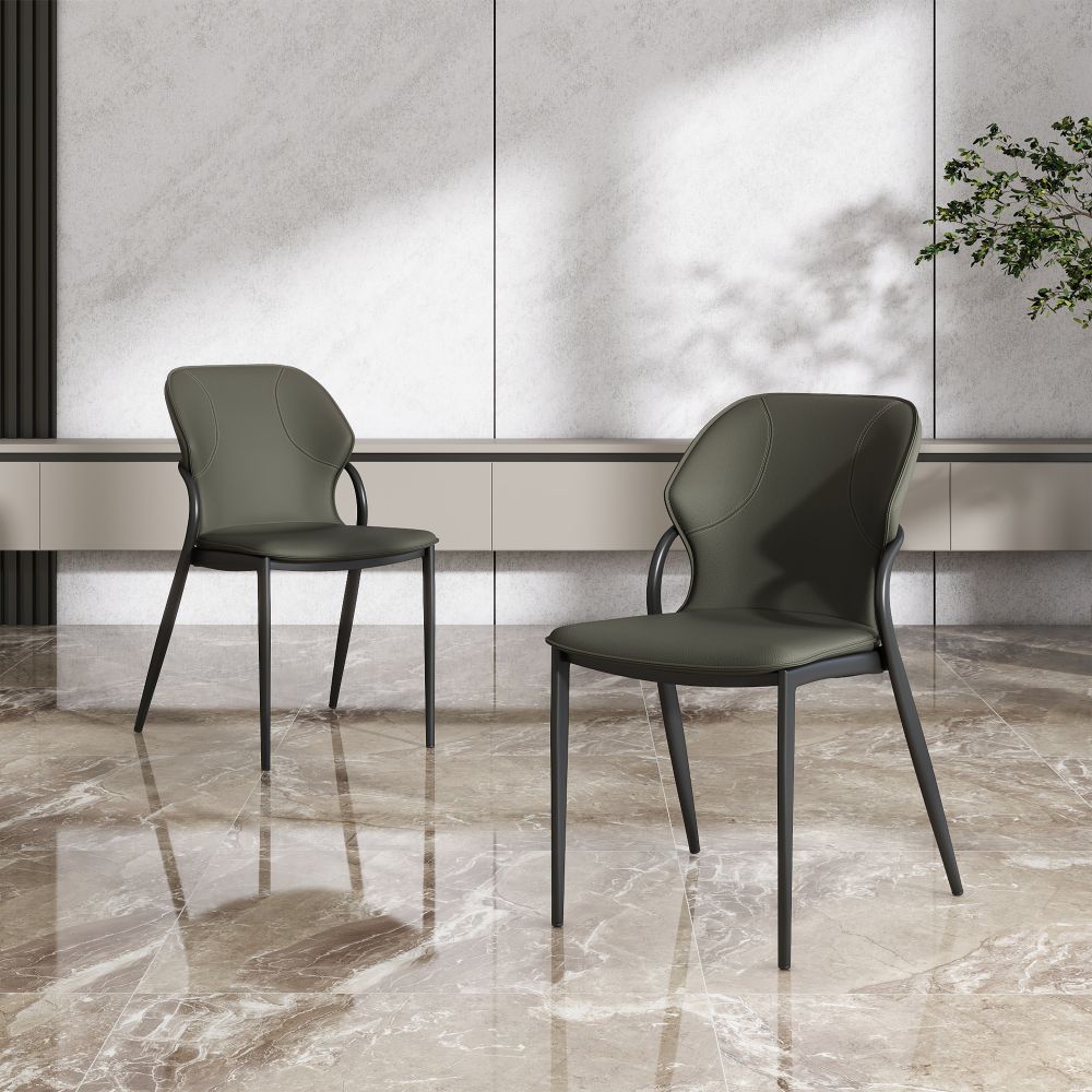 Fully Assemble Gray Green PU Leather Dining Chairs