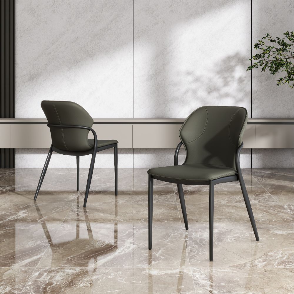 Leather Gray Green PU Leather Dining Chairs