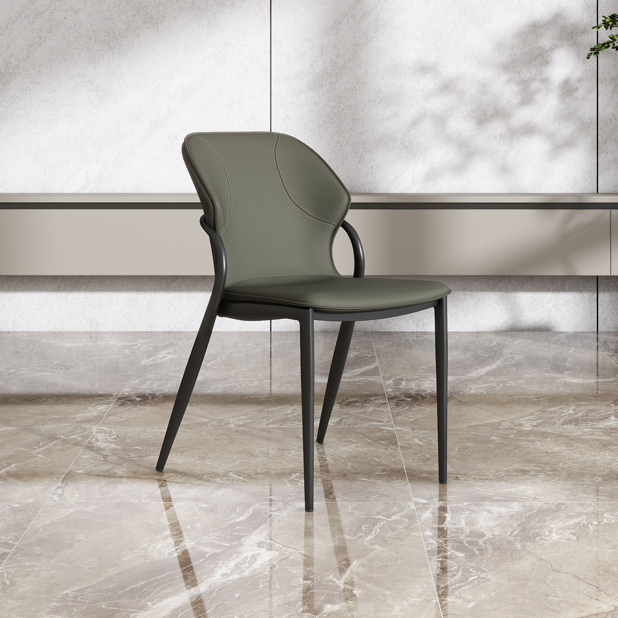 Leather Gray Green PU Leather Dining Chairs