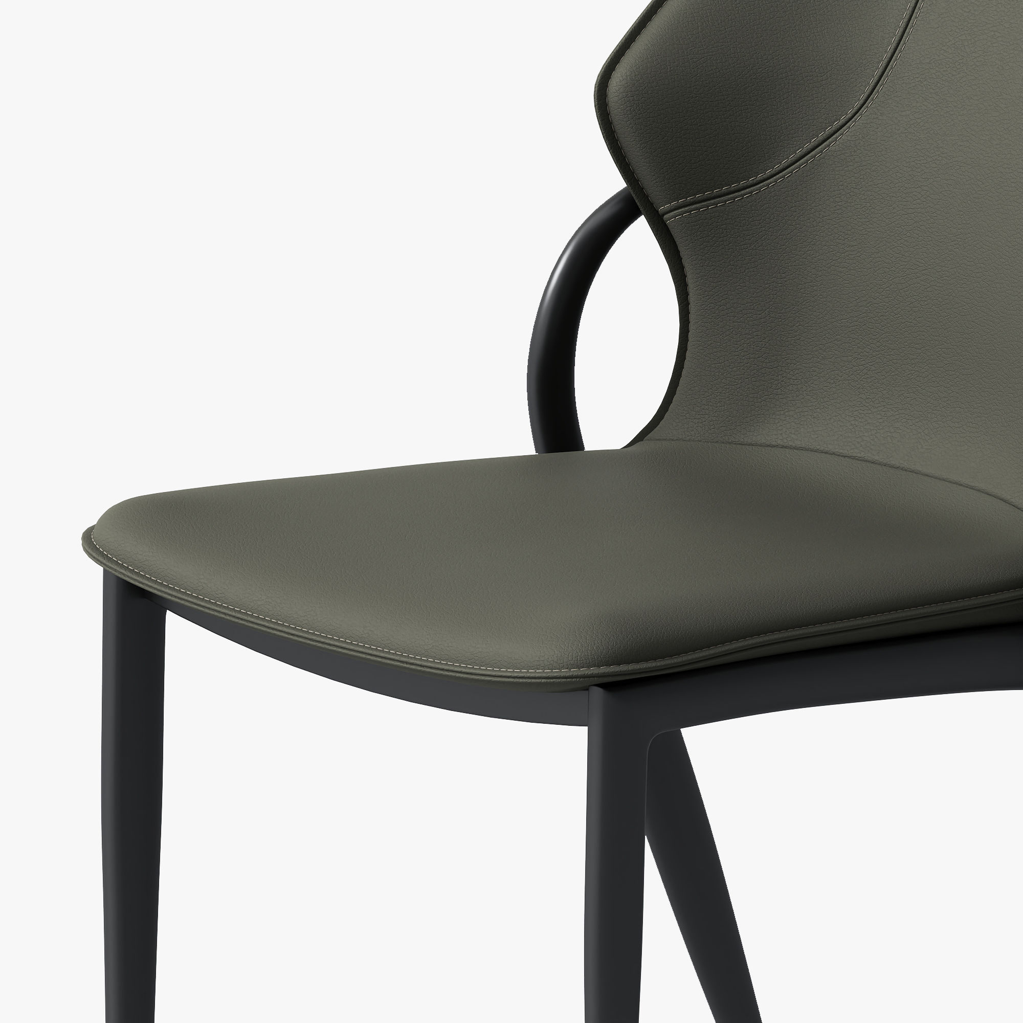 Metal Leg Gray Green PU Leather Dining Chairs