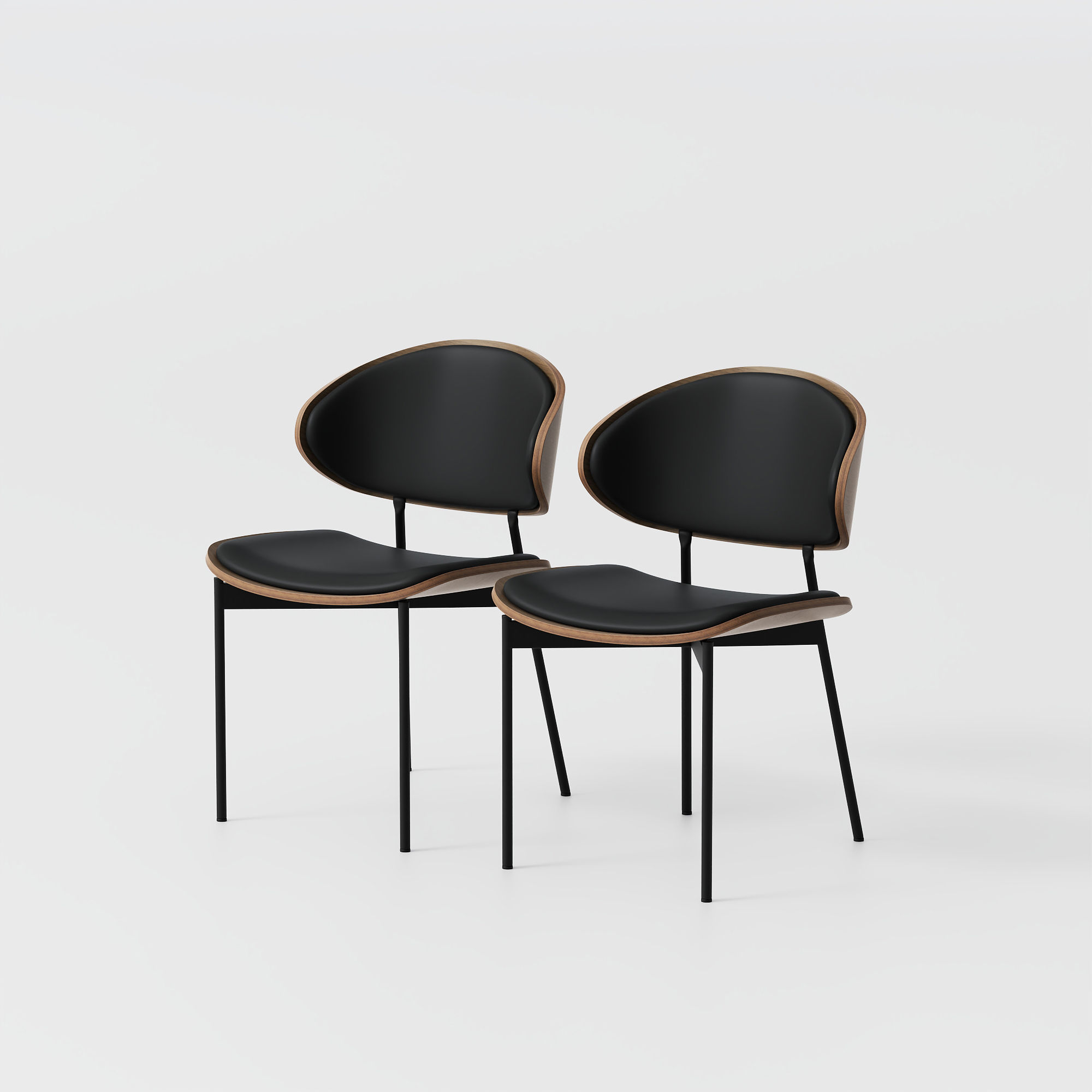 Modern Black & Walnut PU Leather Dining Chairs