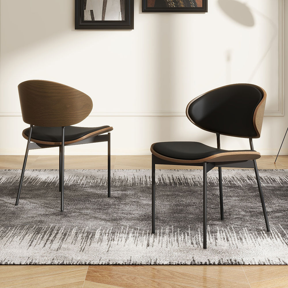 Leather Black & Walnut PU Leather Dining Chairs