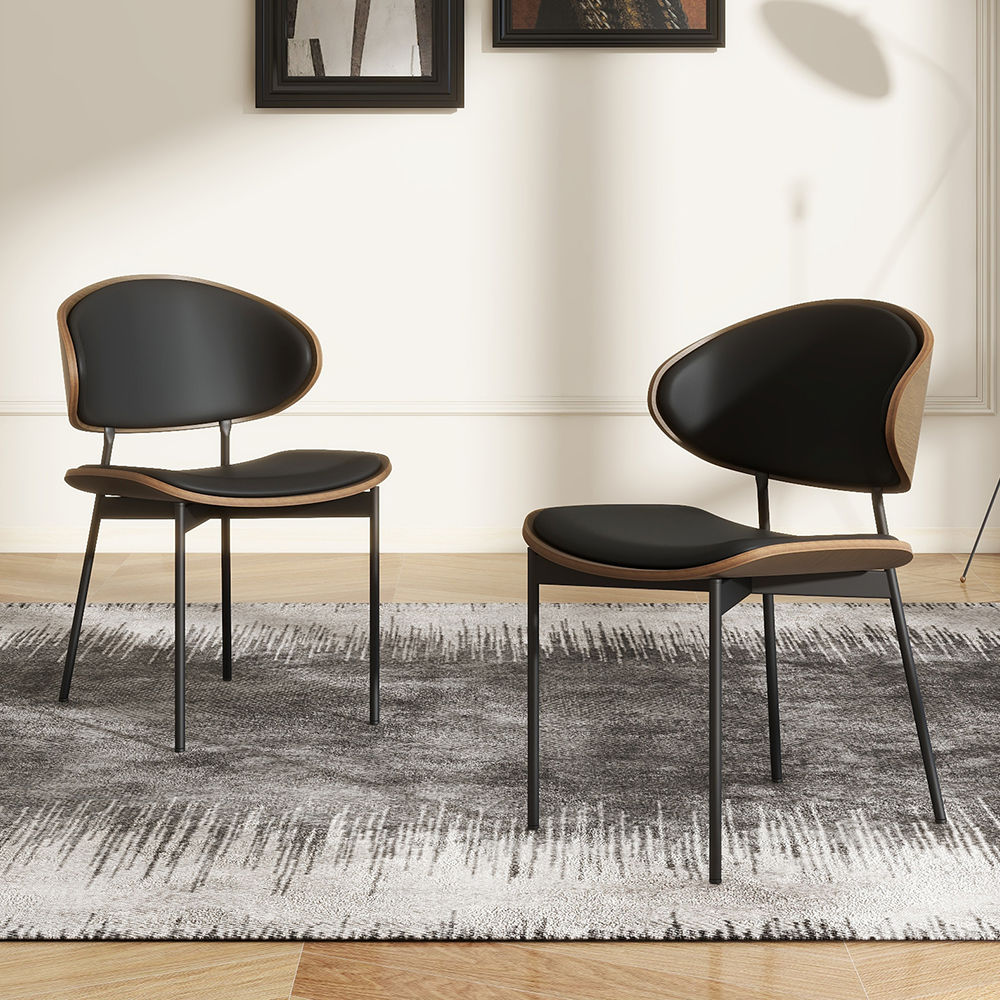 Walnut Black & Walnut PU Leather Dining Chairs