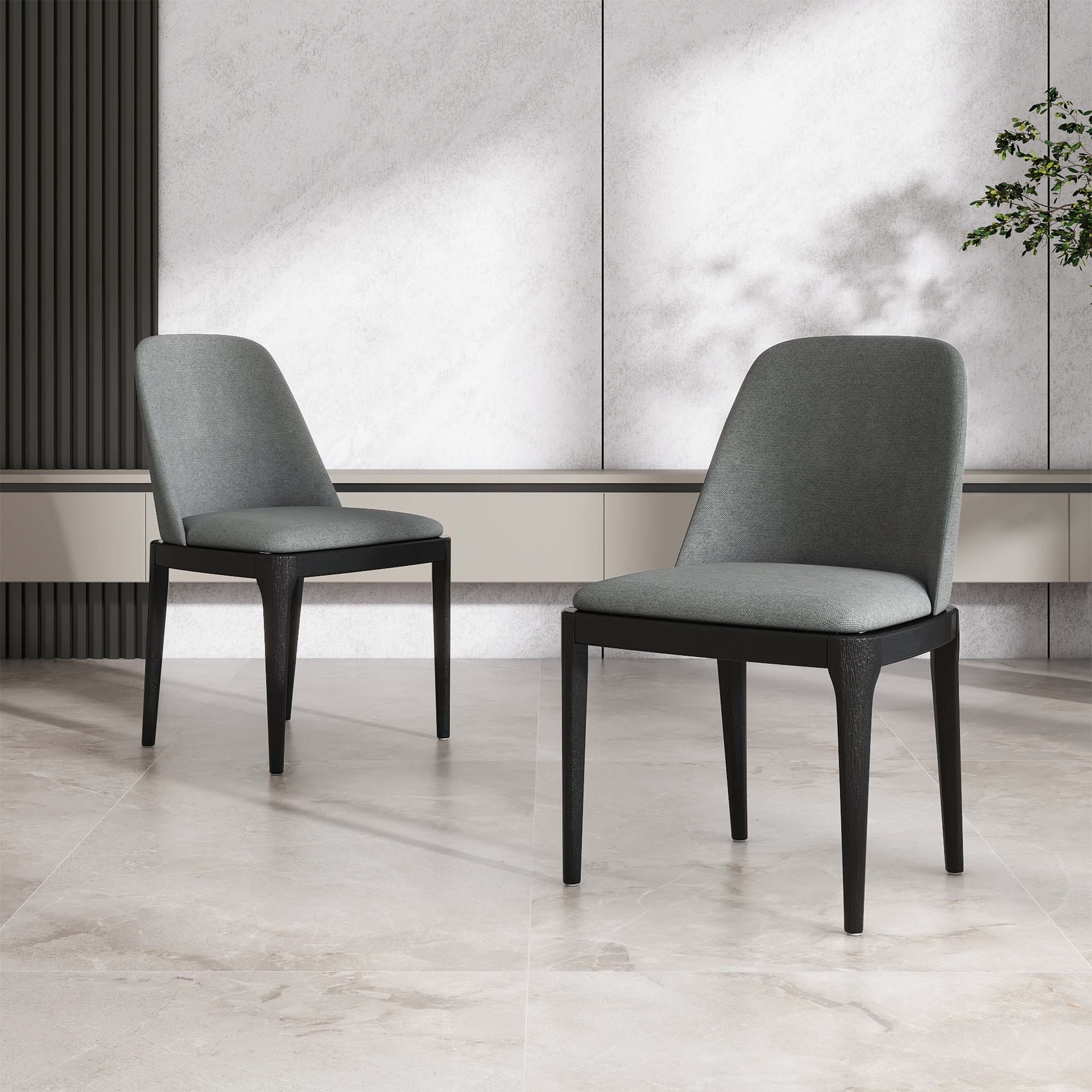 Solid Wood Gray Linen Dining Chairs