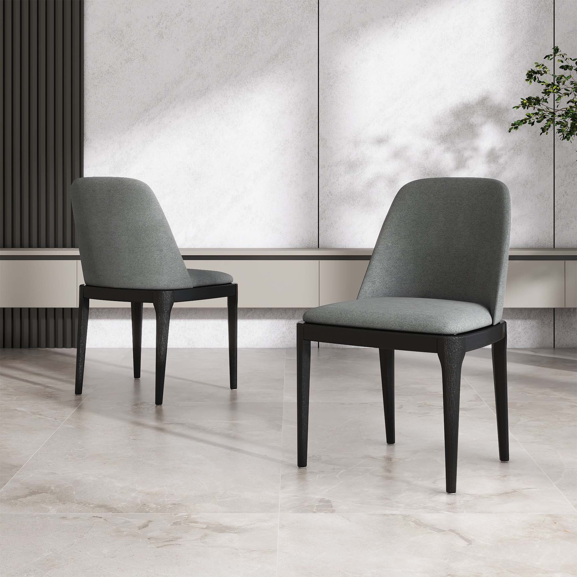 Solid Wood Leg Gray Linen Dining Chairs
