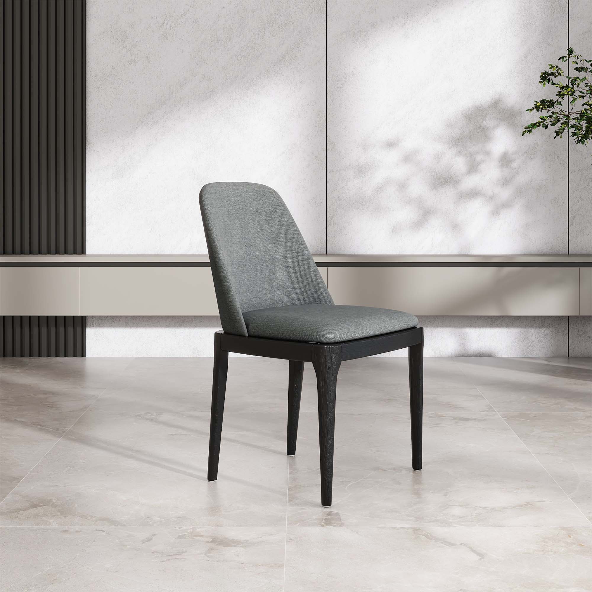 Solid Wood Gray Linen Dining Chairs