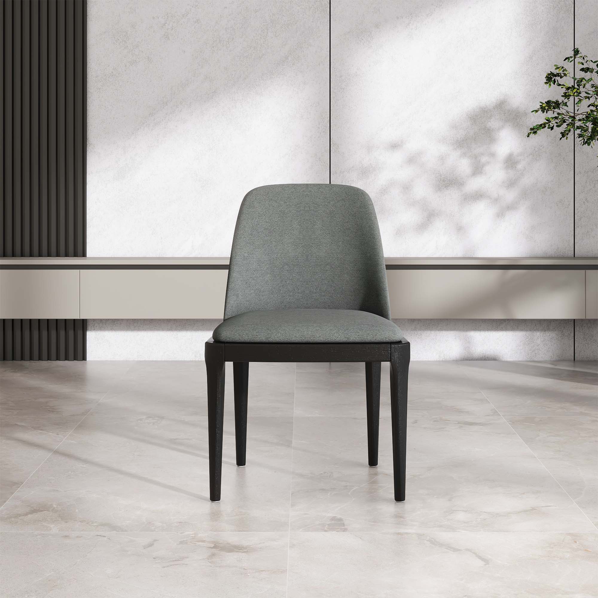 Solid Wood Gray Linen Dining Chairs