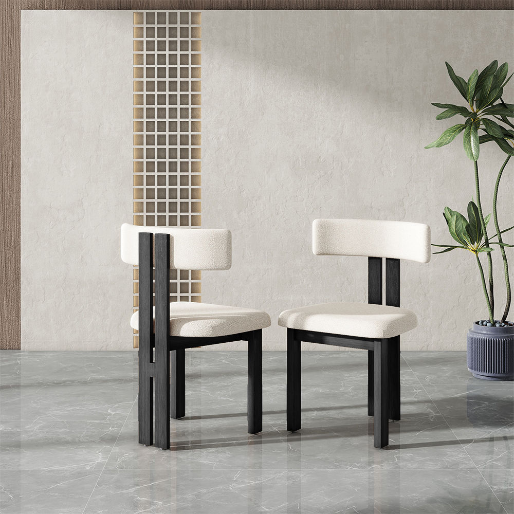 Fully Assemble Black & White Faux Lambskin & Ash Veneer Dining Chairs