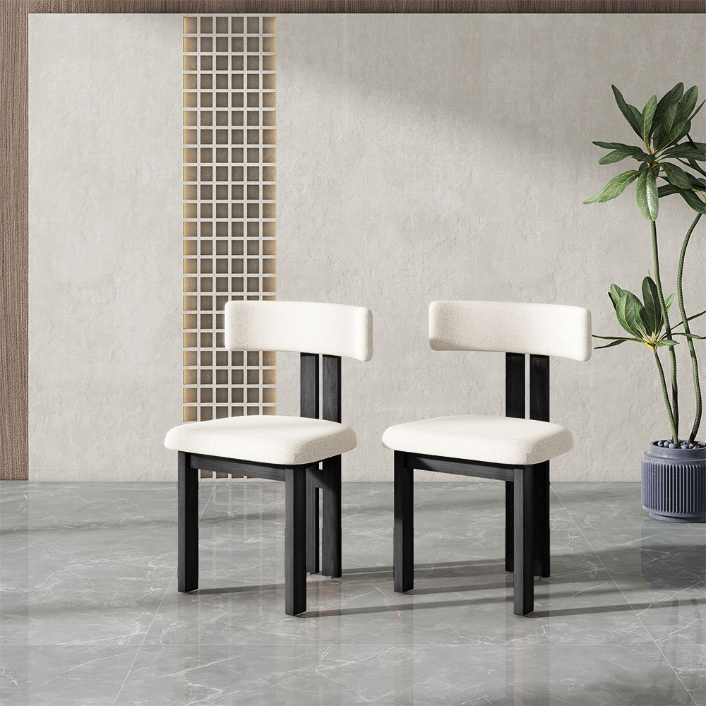 Fully Assemble Black & White Faux Lambskin & Ash Veneer Dining Chairs
