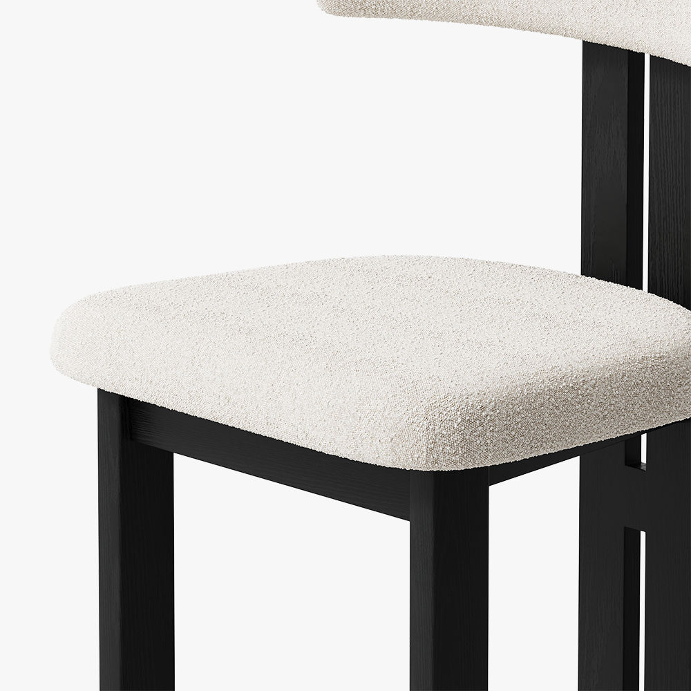 Modern Black & White Faux Lambskin & Ash Veneer Dining Chairs