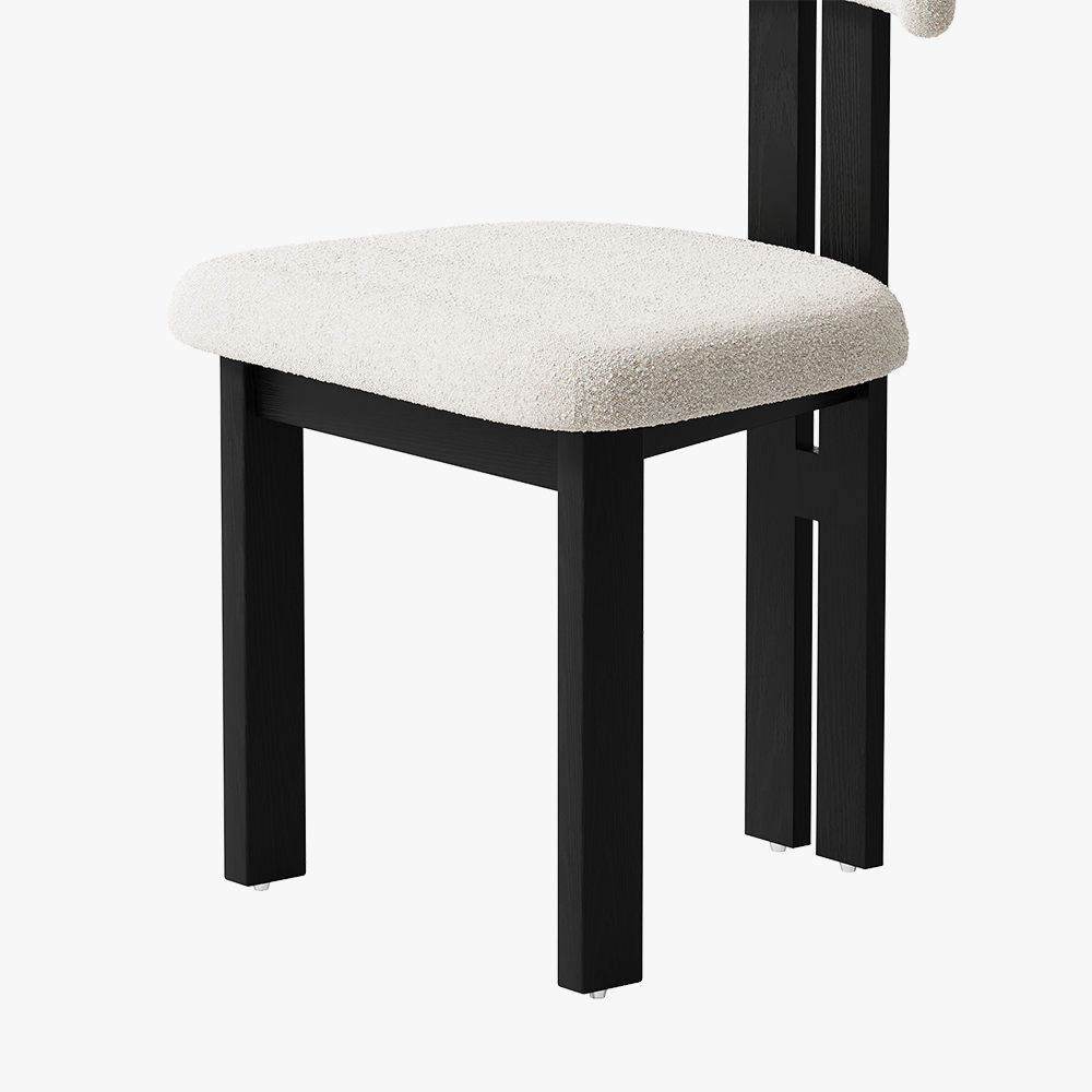 Modern Minimalist Black & White Faux Lambskin & Ash Veneer Dining Chairs