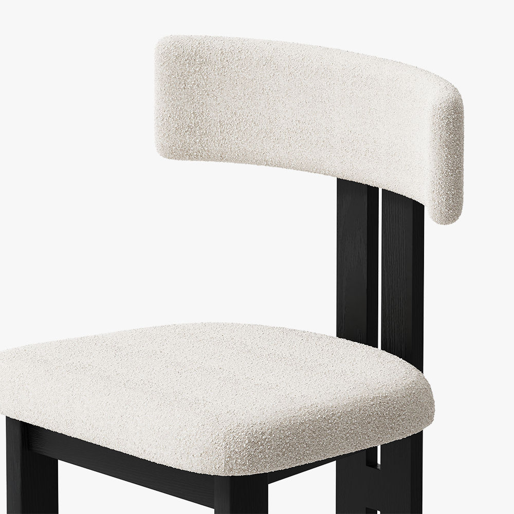 Modern Minimalist Black & White Faux Lambskin & Ash Veneer Dining Chairs
