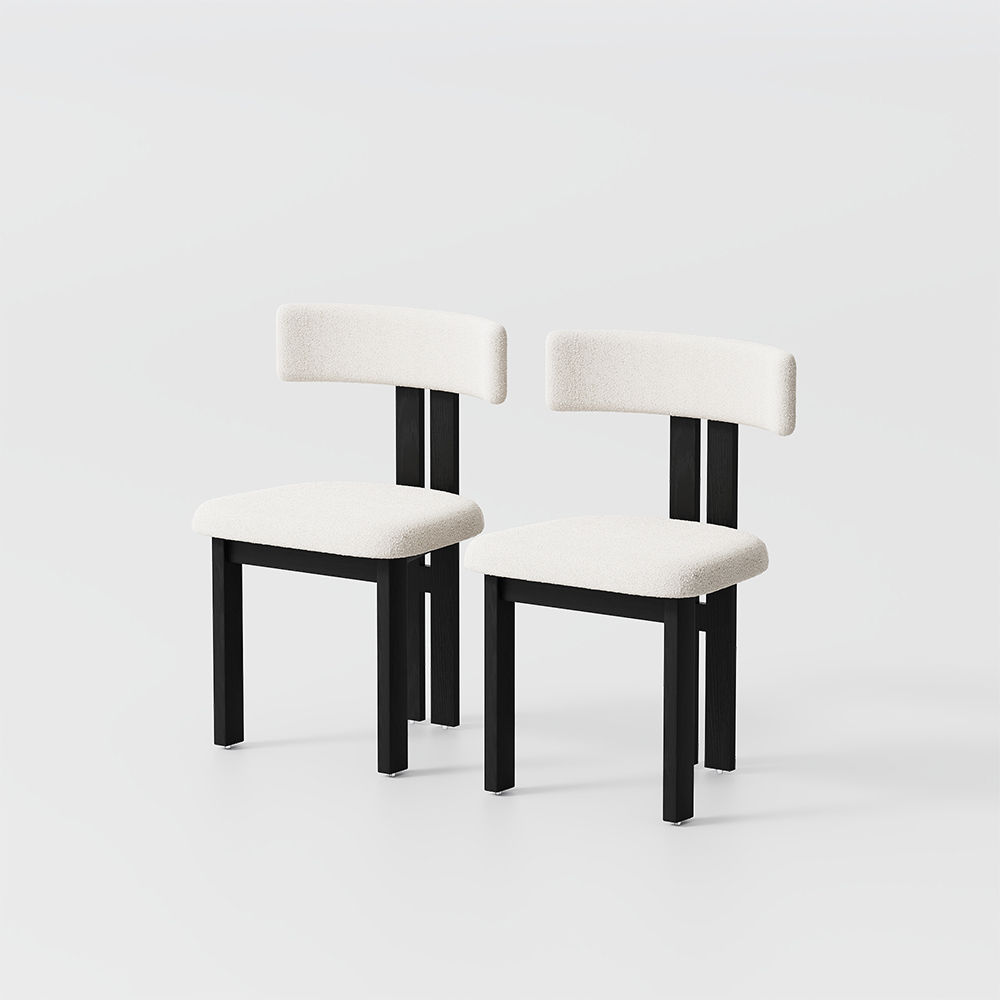 Fully Assemble Black & White Faux Lambskin & Ash Veneer Dining Chairs