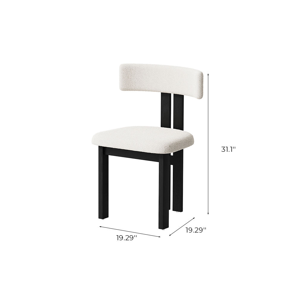 Modern Minimalist Black & White Faux Lambskin & Ash Veneer Dining Chairs