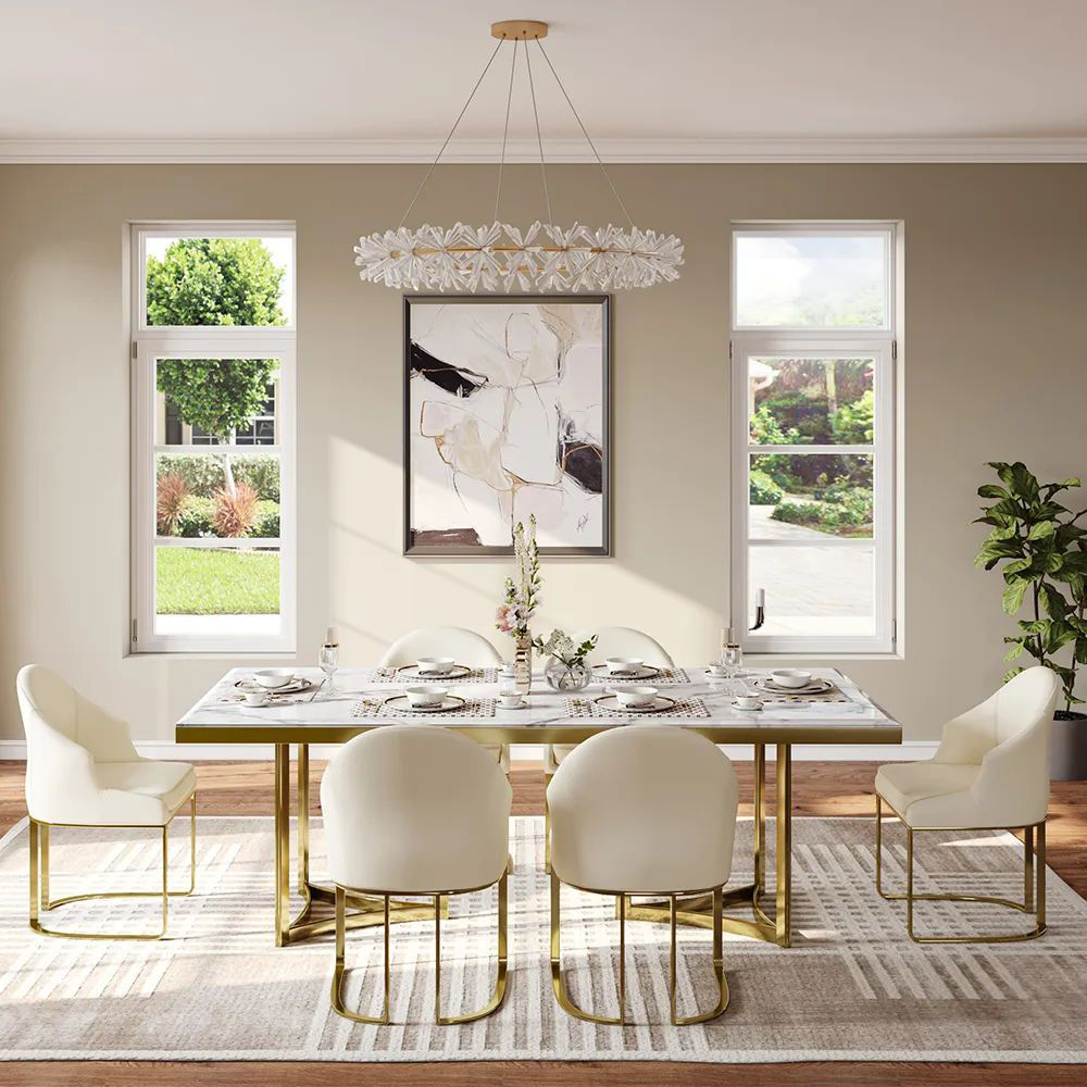 Modern Luxury Beige Leather Dining Chairs