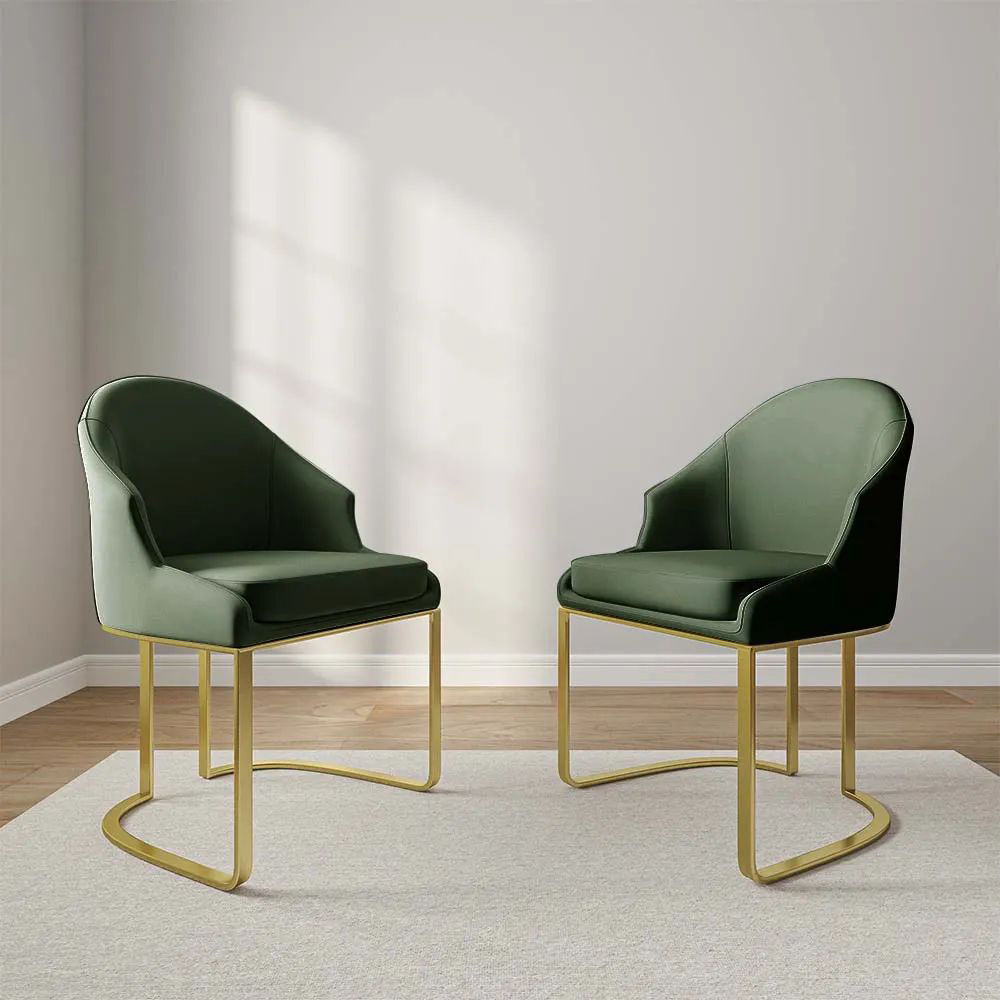 Metal Leg Green Leather Dining Chairs