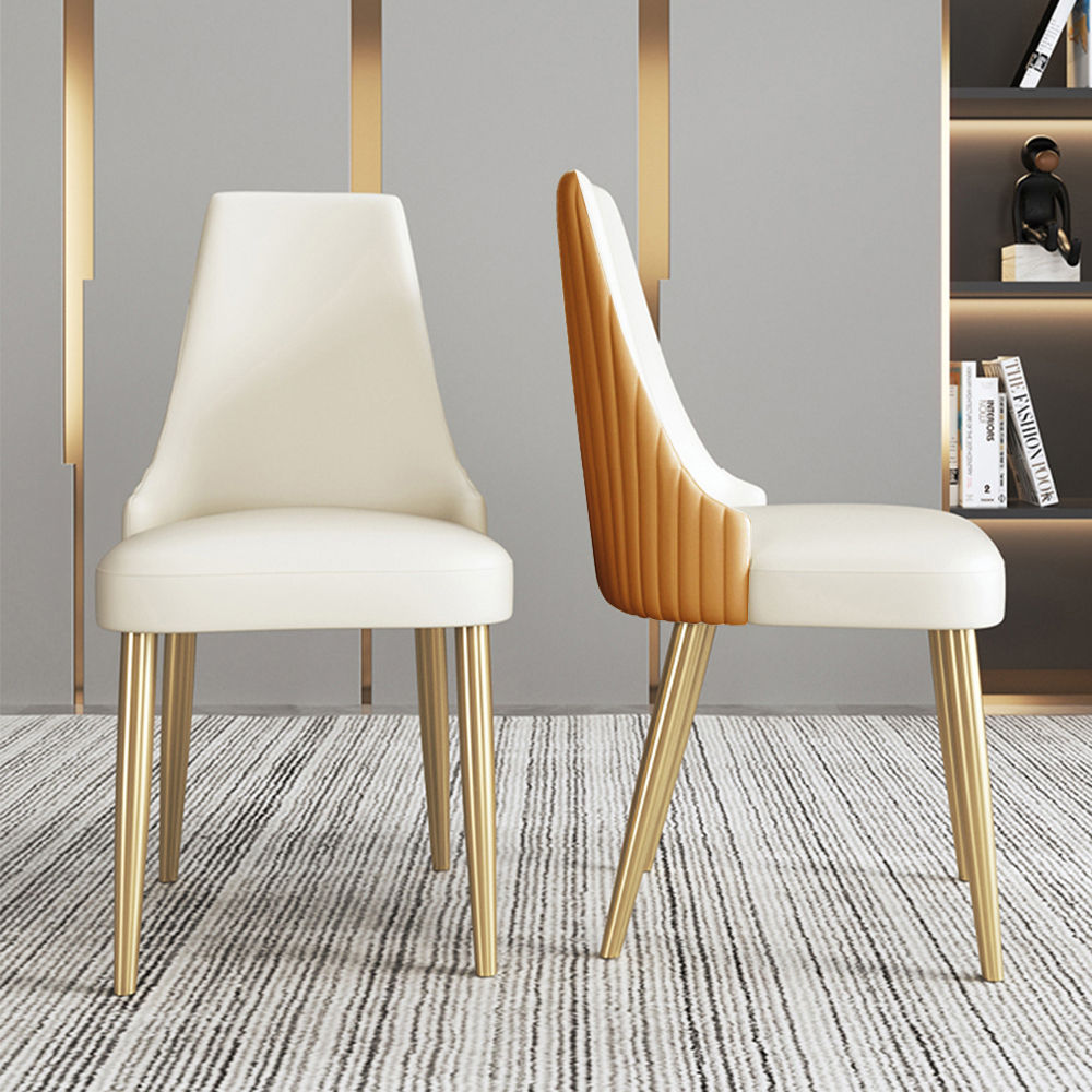 Metal Leg Orange PU Leather Dining Chairs