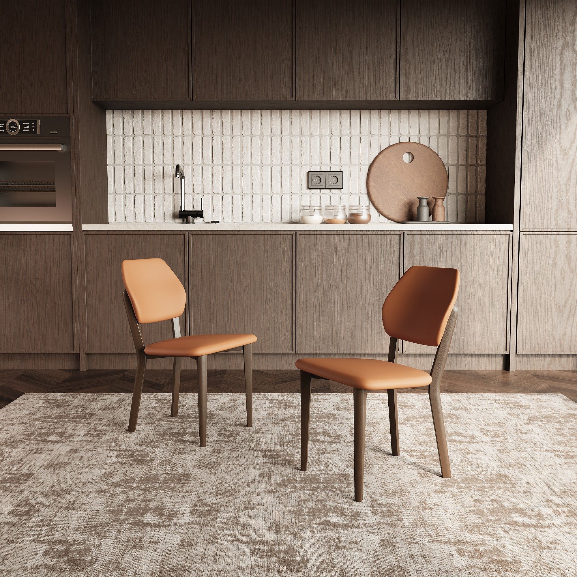 Leather Orange PU Leather Dining Chairs