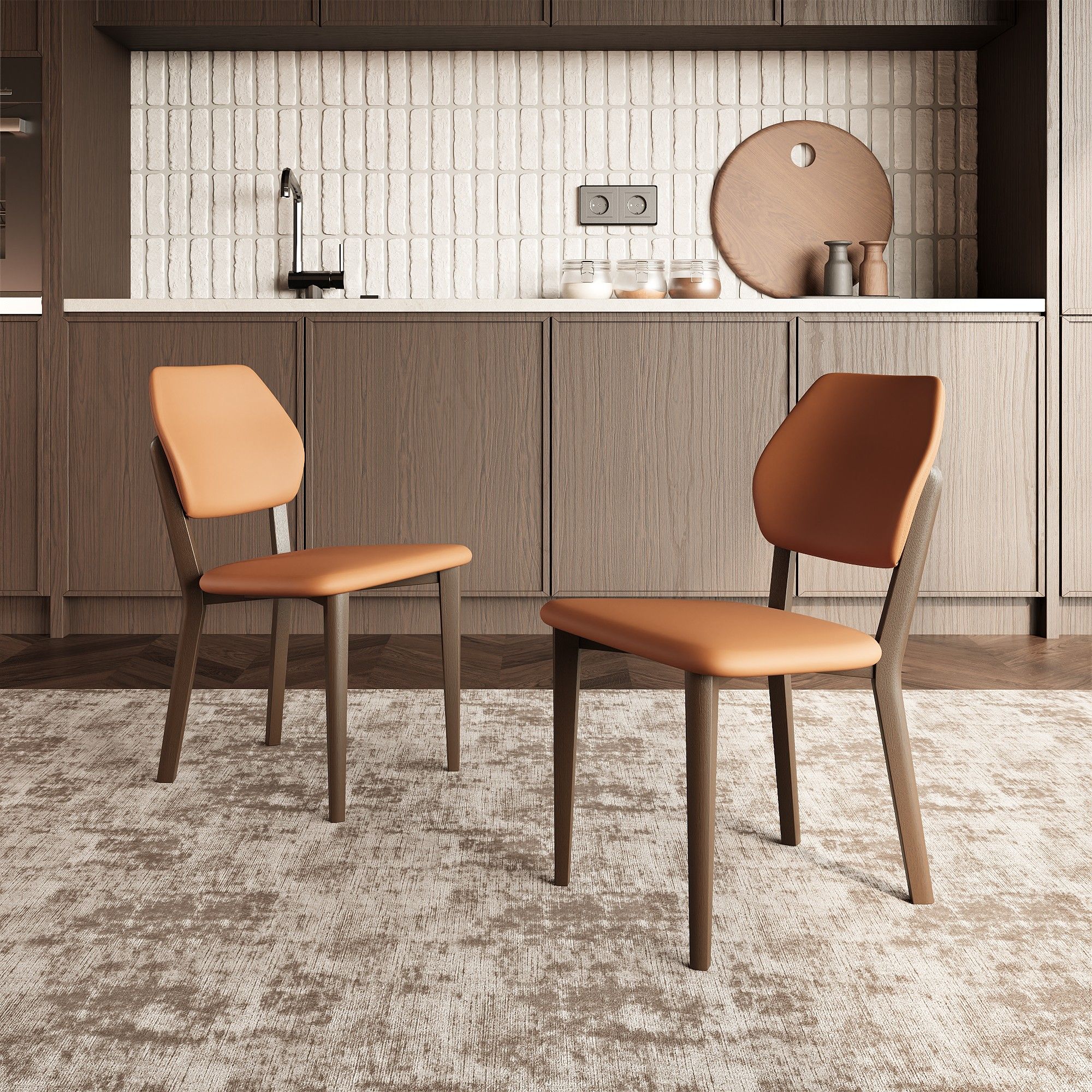 Leather Orange PU Leather Dining Chairs