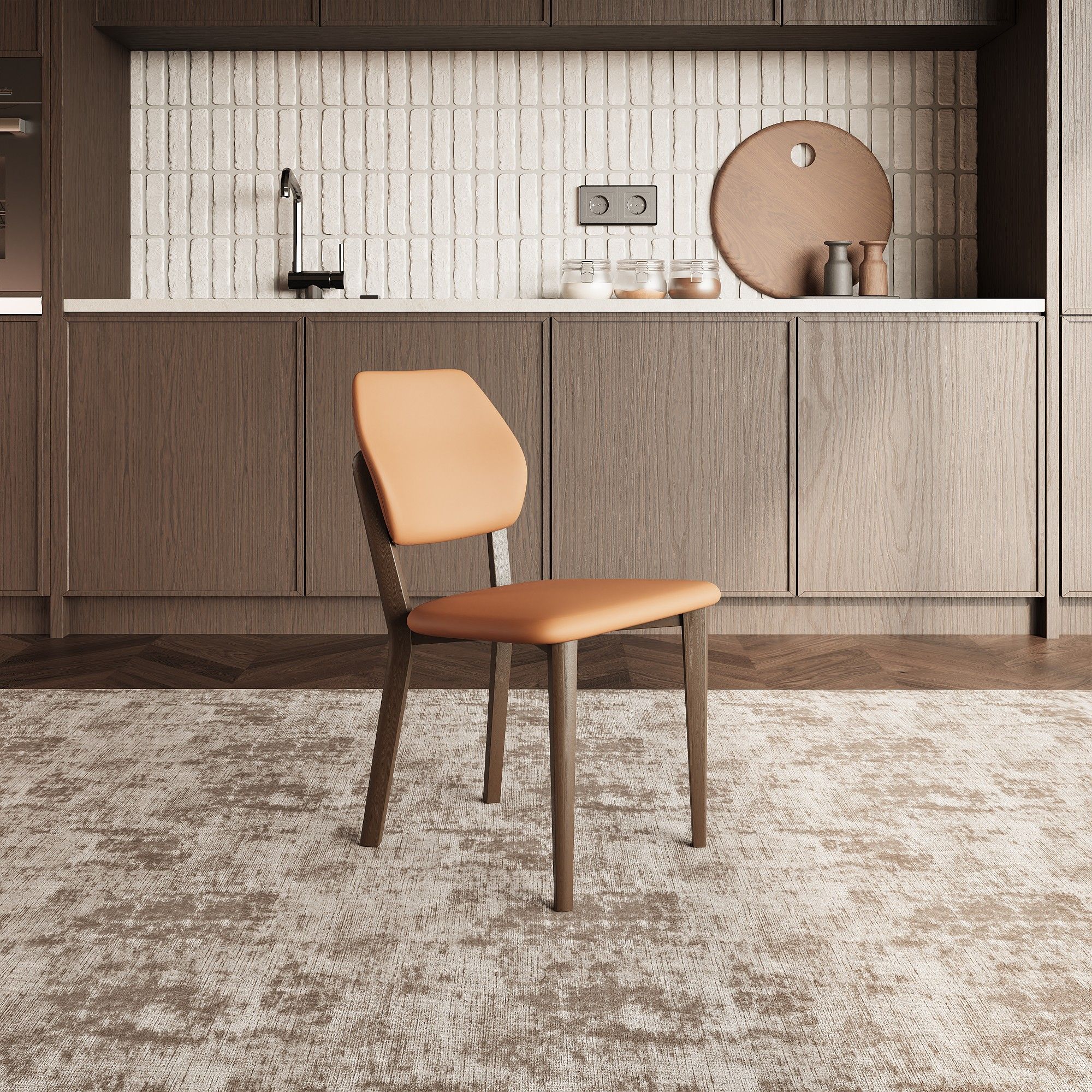 Fully Assemble Orange PU Leather Dining Chairs