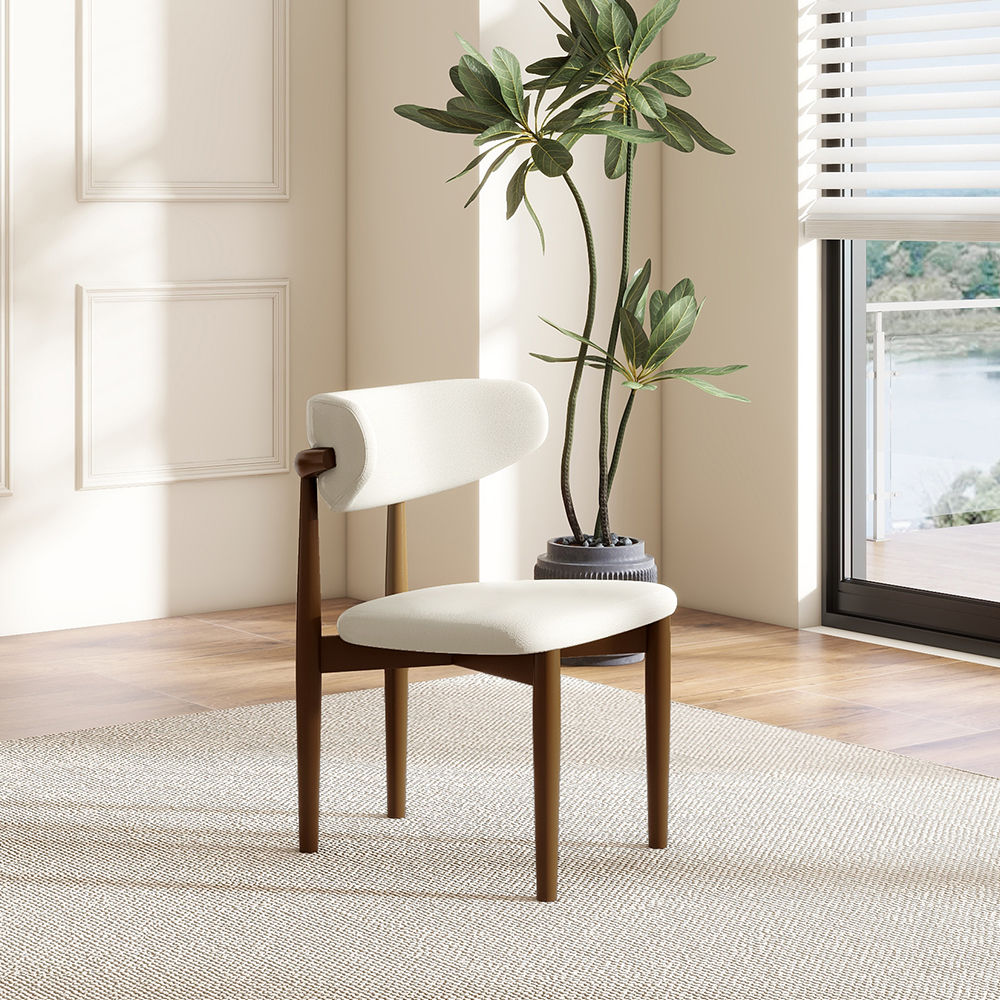 Wood Leg White & Walnut Linen Dining Chairs