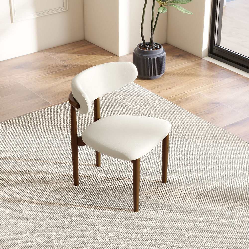 Fully Assemble White & Walnut Linen Dining Chairs