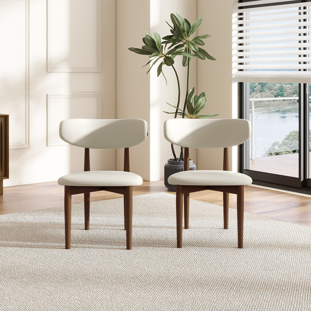 Fully Assemble White & Walnut Linen Dining Chairs
