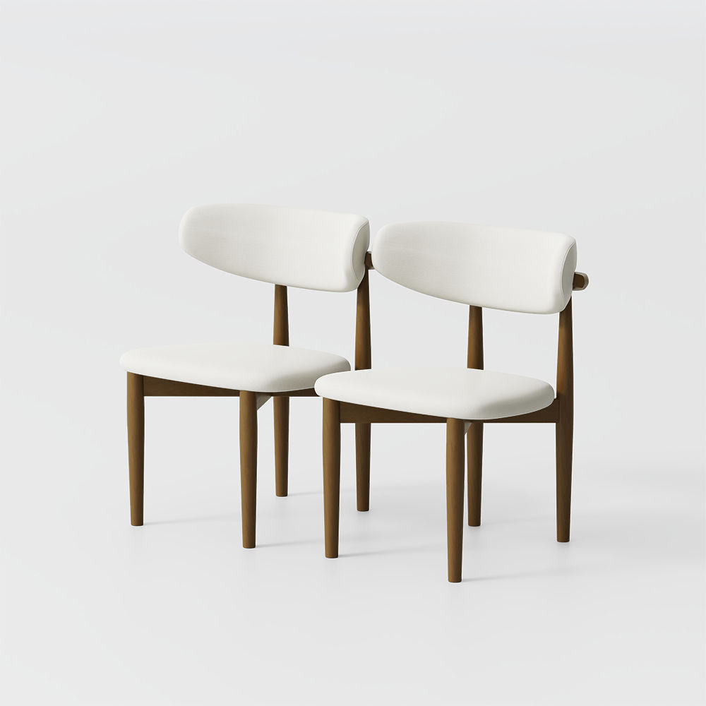 Solid Wood White & Walnut Linen Dining Chairs