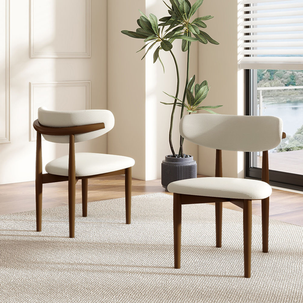 Fully Assemble White & Walnut Linen Dining Chairs