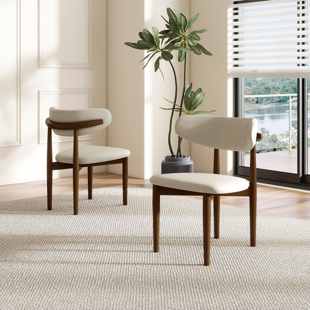 Fully Assemble White & Walnut PU Leather Dining Chairs