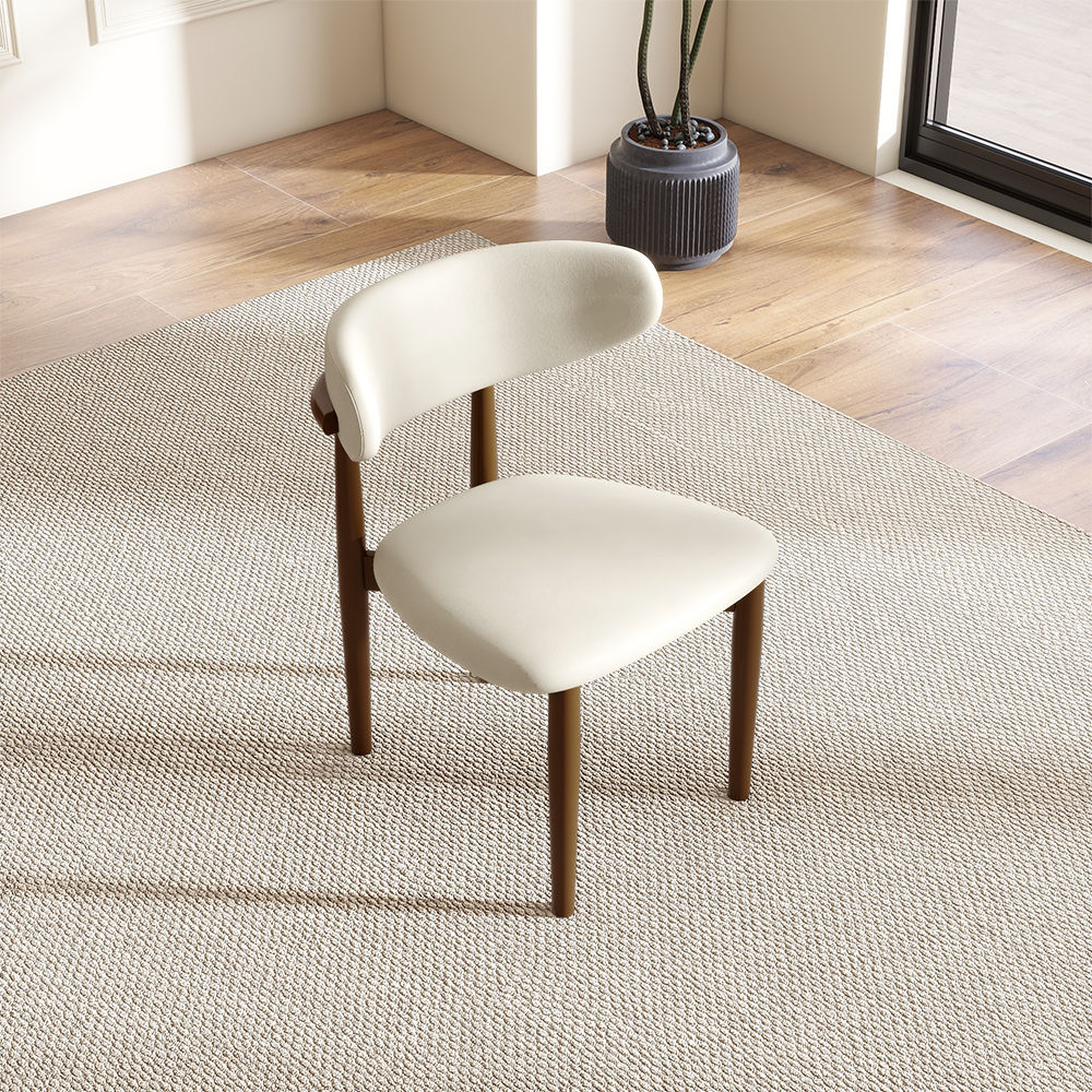 Mid Century Modern White & Walnut PU Leather Dining Chairs