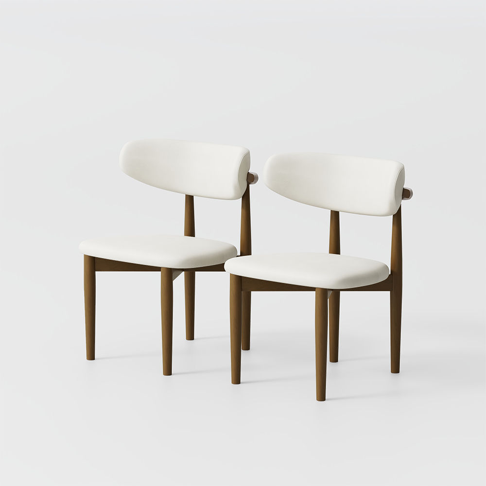 Fully Assemble White & Walnut PU Leather Dining Chairs